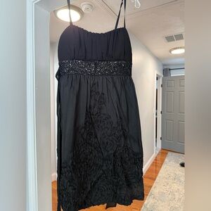 Roulette Black Mini Dress with Embellished Waist